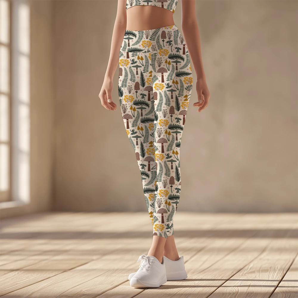Women's Yoga Leggings – Forest Frog and Mushroom Woodland