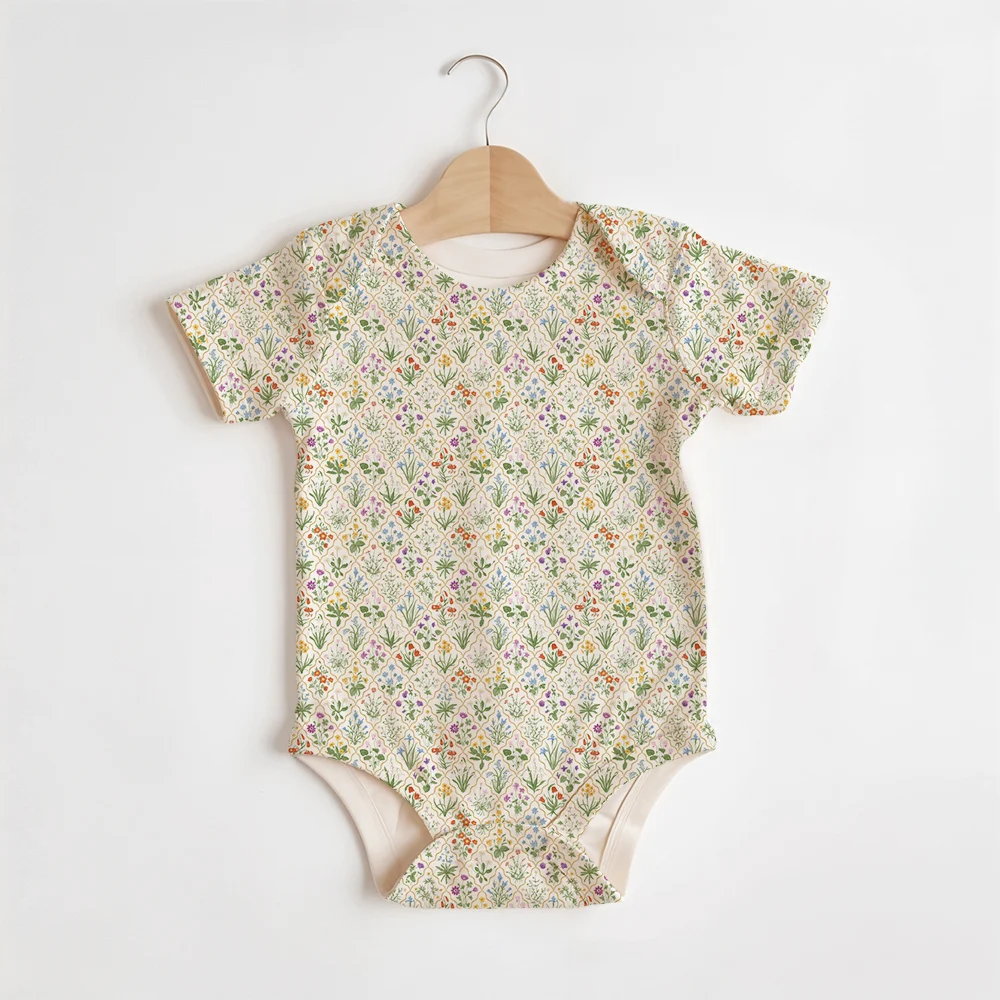 Summer Baby/Toddler Short-Sleeve Romper With Crotch Snaps – Millefleurs Colorful Floral Pattern
