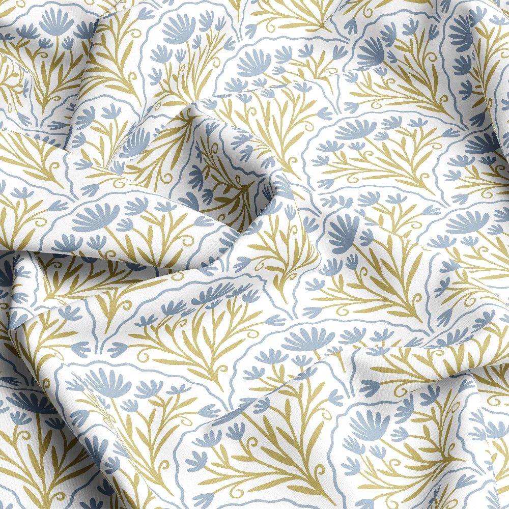 Abstract Blue Art Deco Floral – Custom Print Fabrics