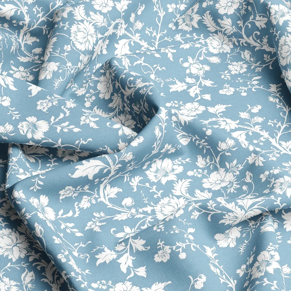 Elegant Vintage Blue White Liberty Floral – Custom Print Fabrics