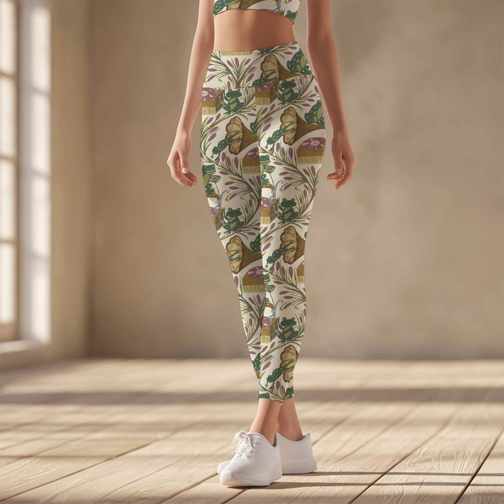 Women's Yoga Leggings – Whimsical Frog Band Cattail Meadow