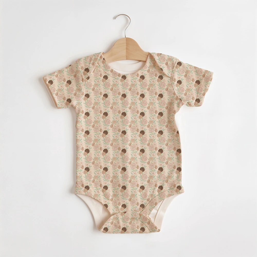Summer Baby/Toddler Short-Sleeve Romper With Crotch Snaps – Elegant Abstract Floral Botanical