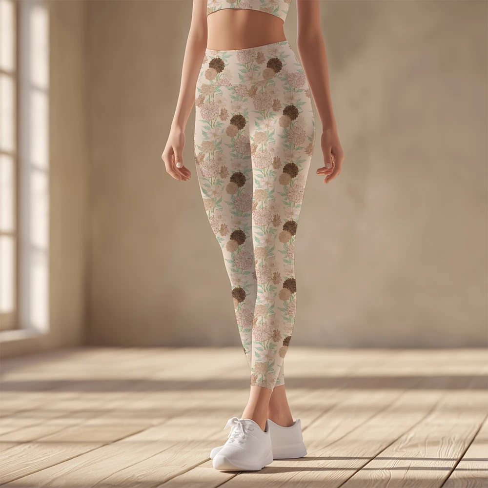 Women's Yoga Leggings – Elegant Abstract Floral Botanical