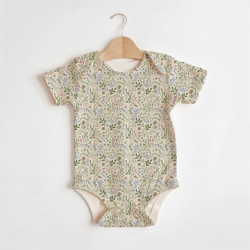 Summer Baby/Toddler Short-Sleeve Romper With Crotch Snaps – Vintage Christmas Botanical Winter Herbarium Print