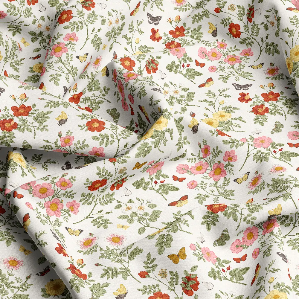 Vintage Wild Rose Butterfly – Custom Print Fabrics