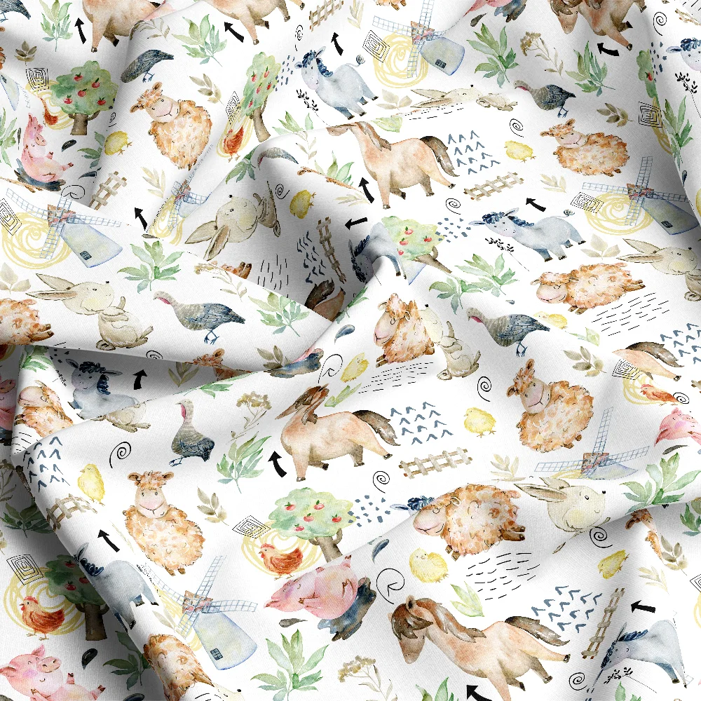 Watercolor Farm Animal Pattern – Custom Print Fabrics