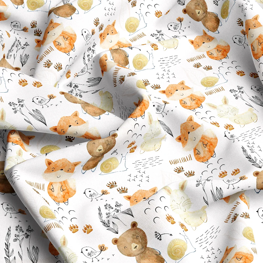 Watercolor Forest Wildlife Pattern – Custom Print Fabrics