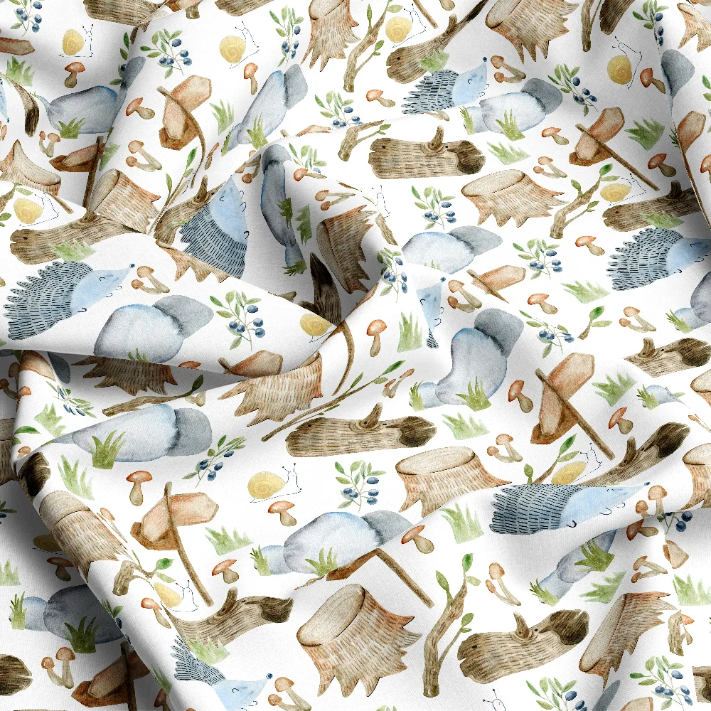 Watercolor Hedgehog Forest Pattern – Custom Print Fabrics