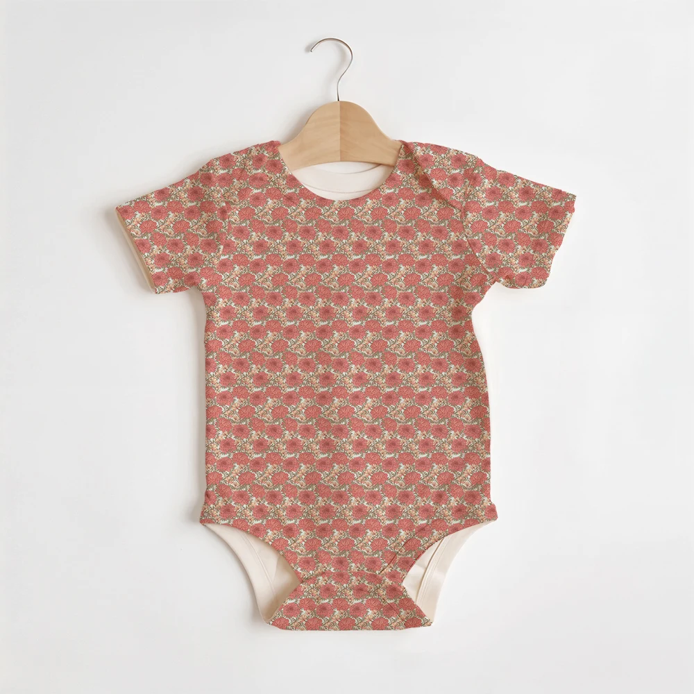Summer Baby/Toddler Short-Sleeve Romper With Crotch Snaps – Pastel Wildflower and Herb Meadow Pattern
