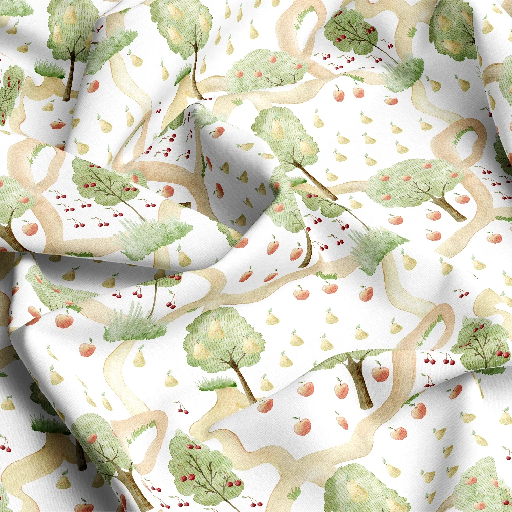 Watercolor Trees and Fruits – Custom Print Fabrics