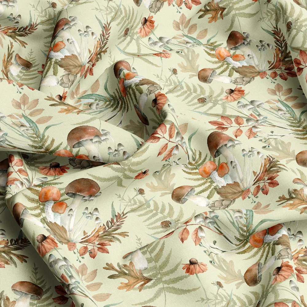 Autumn Mushroom Watercolor Pattern – Custom Print Fabrics