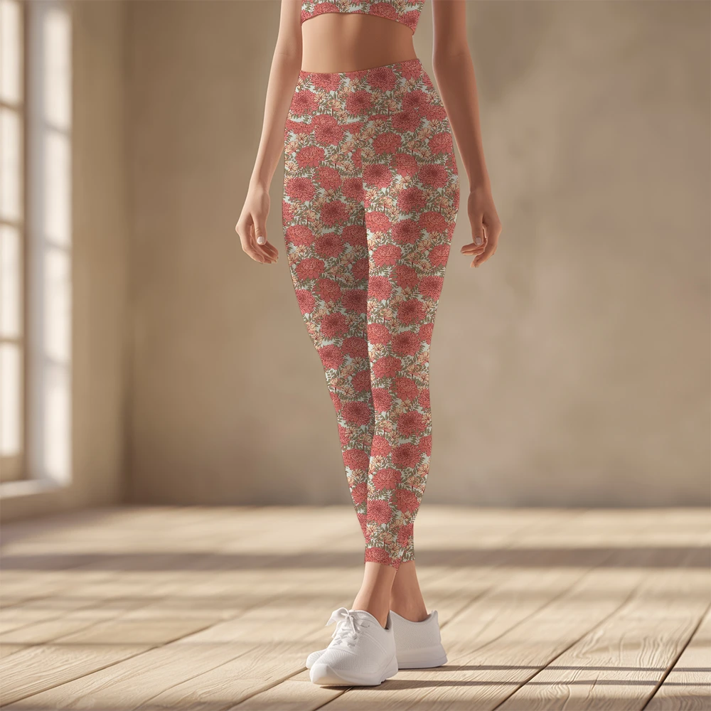 Women's Yoga Leggings – Pastel Wildflower and Herb Meadow Pattern