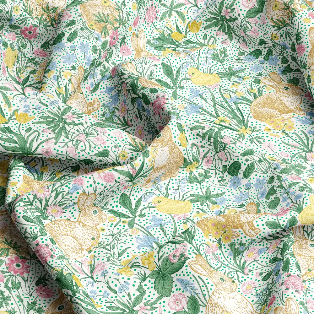 Vintage Bunny Chicken Pattern – Custom Print Fabrics