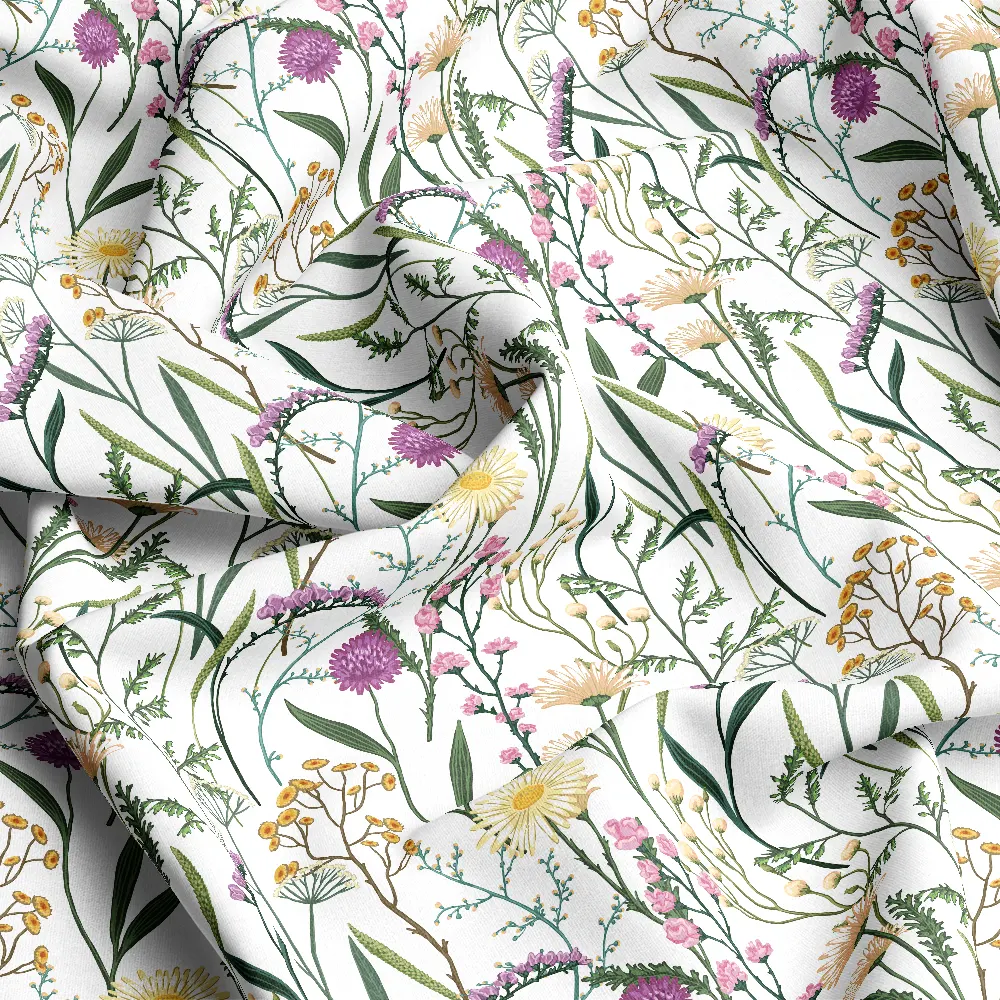 Wild Flower Hand Drawn Botanical – Custom Print Fabrics