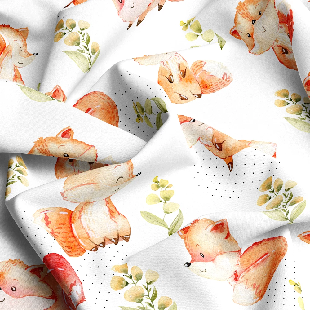 Watercolor Fox and Leaves – Custom Print Fabrics