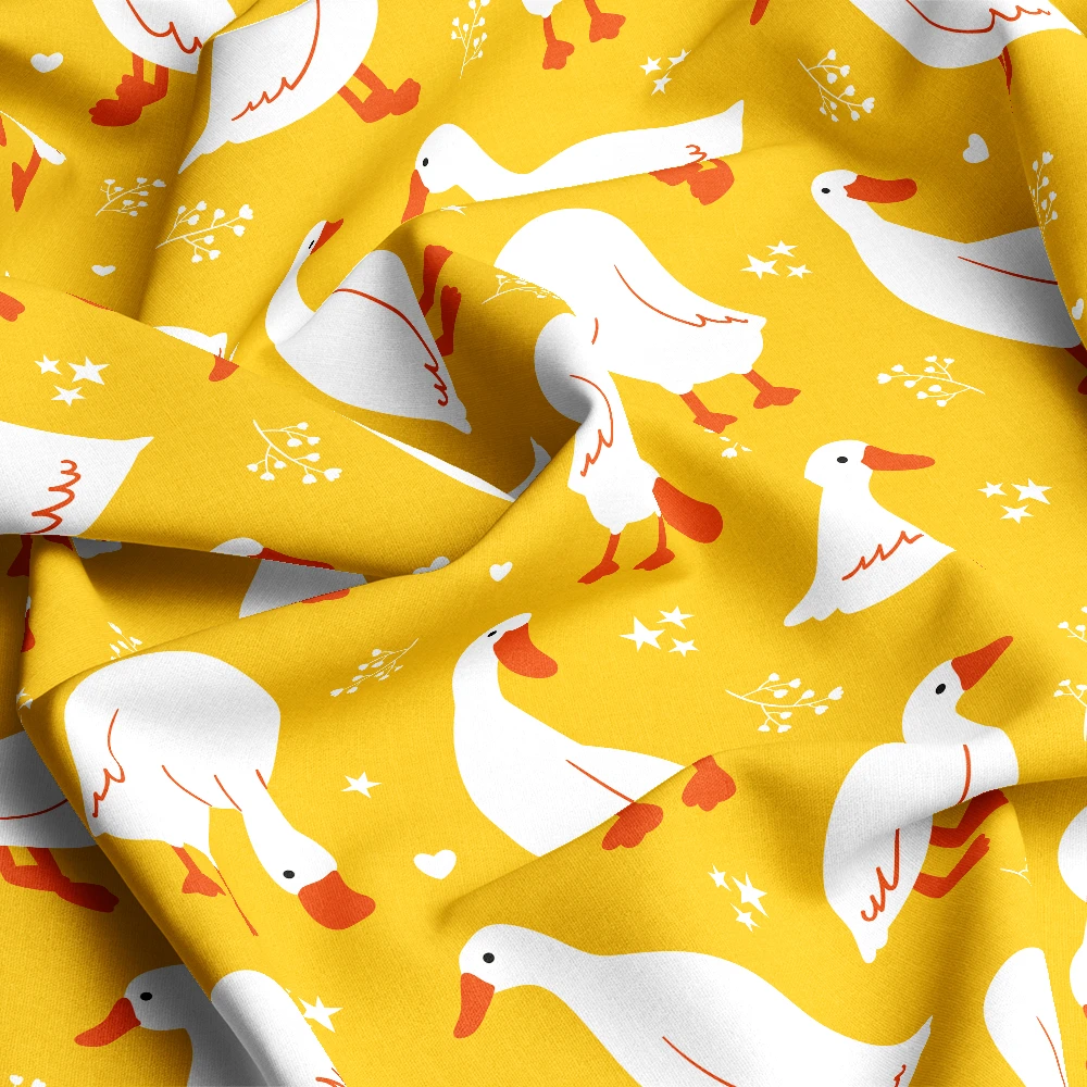 Cute White Geese Orange Pattern – Custom Print Fabrics
