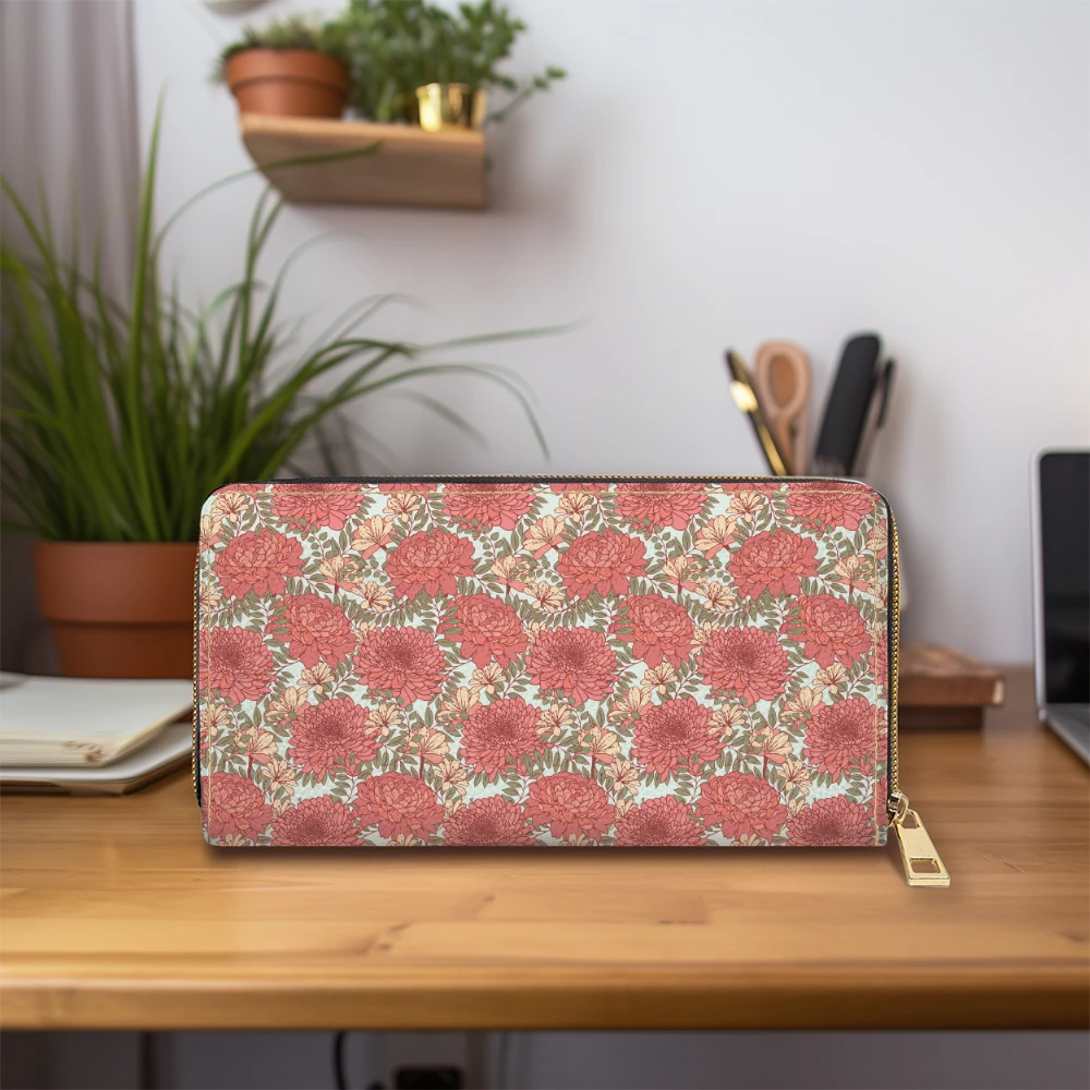 Zipper Long Clutch Wallet – Pastel Wildflower and Herb Meadow Pattern