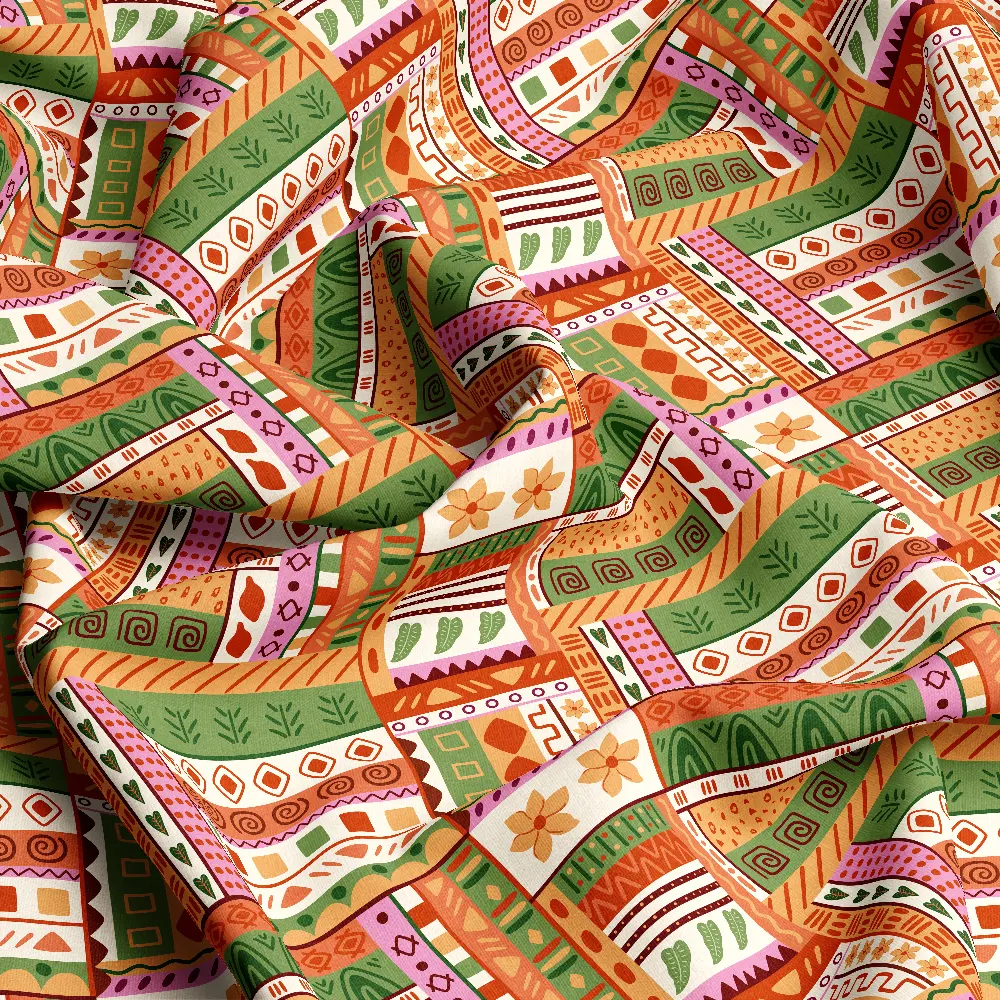 African Tribal Tropical Patchwork Pattern – Custom Print Fabrics