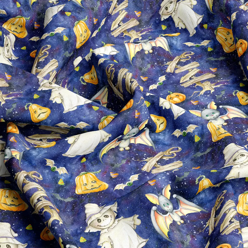 Watercolor Halloween Ghost Pumpkin Pattern – Custom Print Fabrics