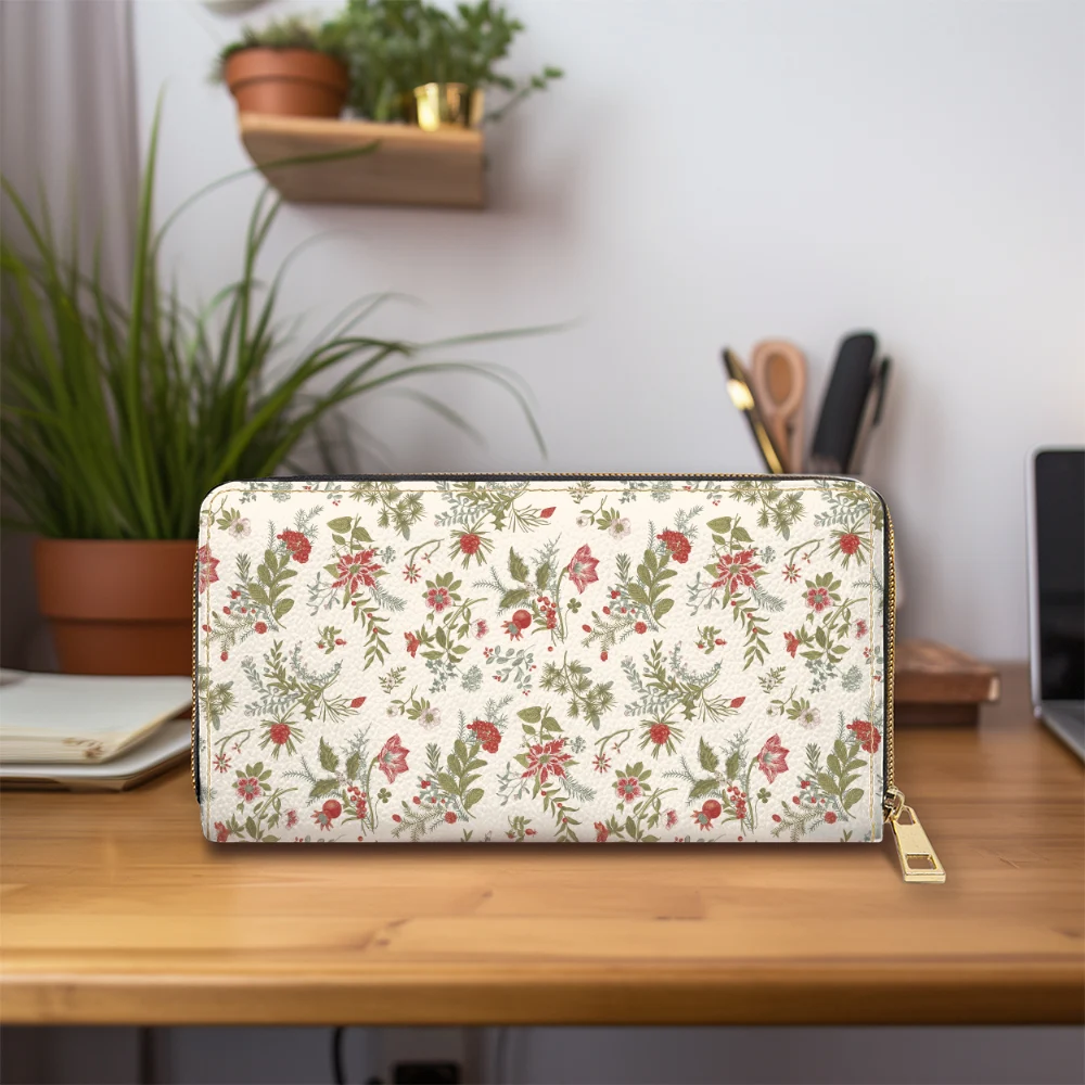 Zipper Long Clutch Wallet – Classic Crimson & Evergreen Christmas Botanical