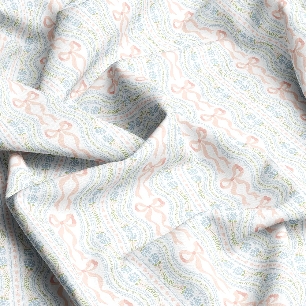 Preppy Pink Floral Ribbon Stripe Pattern – Custom Print Fabrics