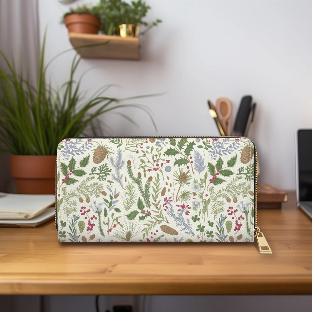 Zipper Long Clutch Wallet – Vintage Christmas Botanical Winter Herbarium Print