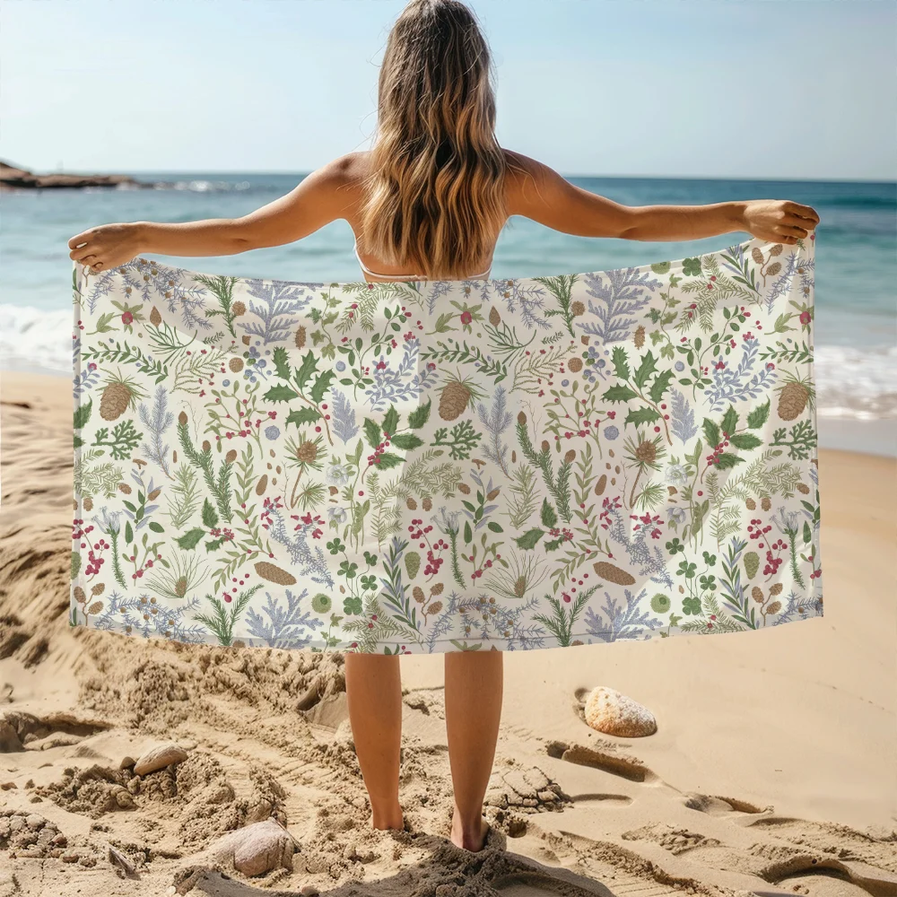 Beach Towel – Vintage Christmas Botanical Winter Herbarium Print