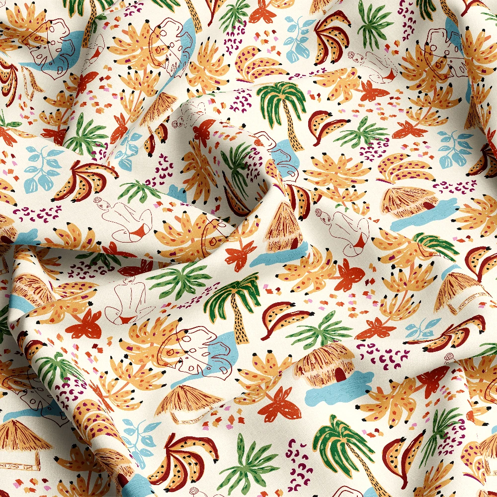 Hand-Drawn Tropical Jungle Vacation Pattern – Custom Print Fabrics
