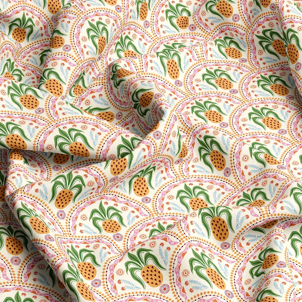 Tropical Summer Pineapple Damask Ornament – Custom Print Fabrics