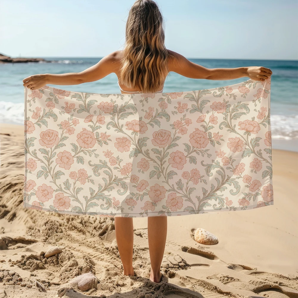 Beach Towel – Pastel Toile de Jouy Vintage Vector Floral Pattern