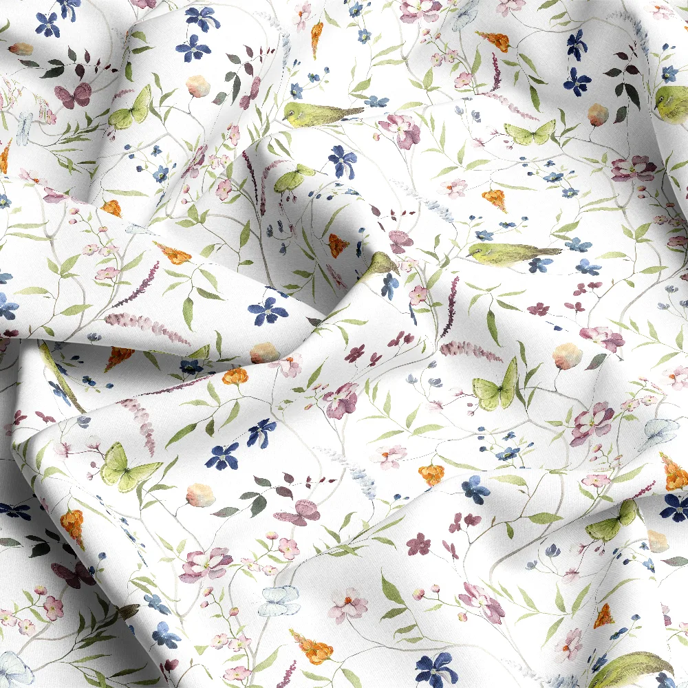 Green Bird Butterfly Floral Branch Pattern – Custom Print Fabrics