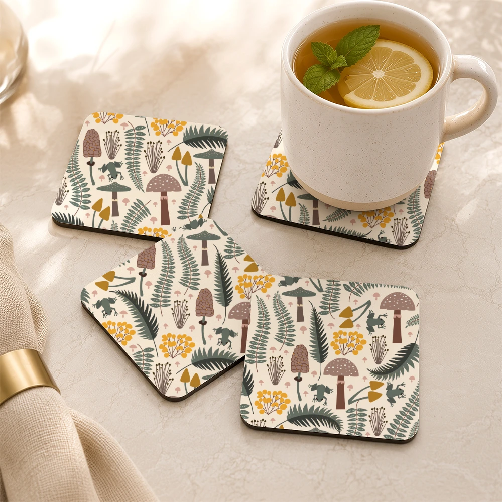 PU Leather Coaster – Forest Frog and Mushroom Woodland