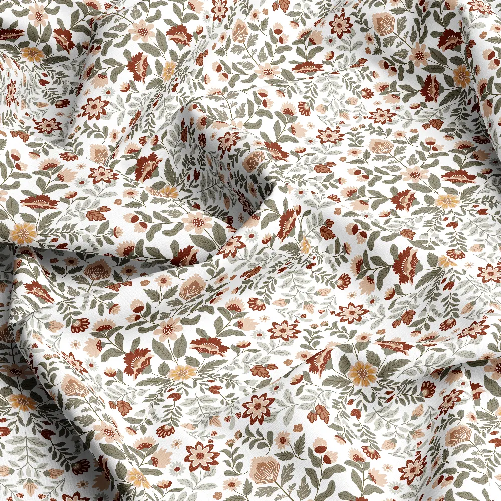 Modern Folk Floral Pattern on White – Custom Print Fabrics