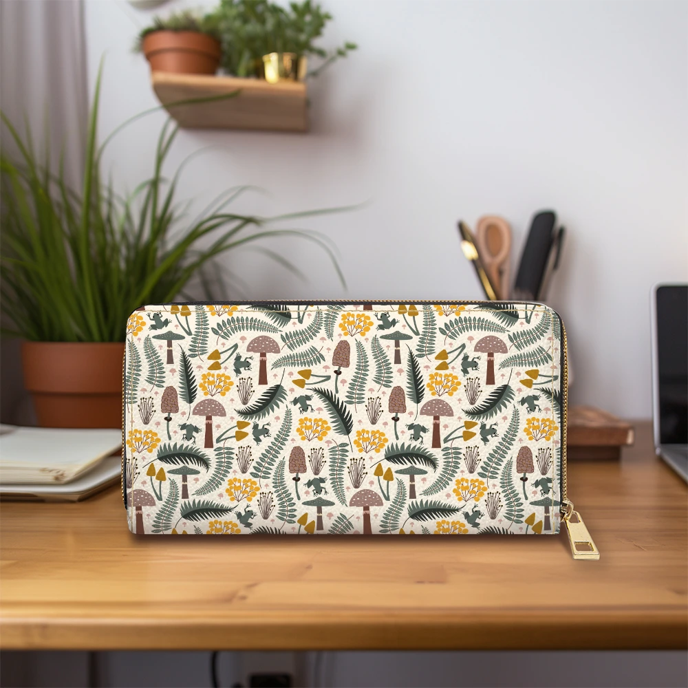 Zipper Long Clutch Wallet – Forest Frog and Mushroom Woodland