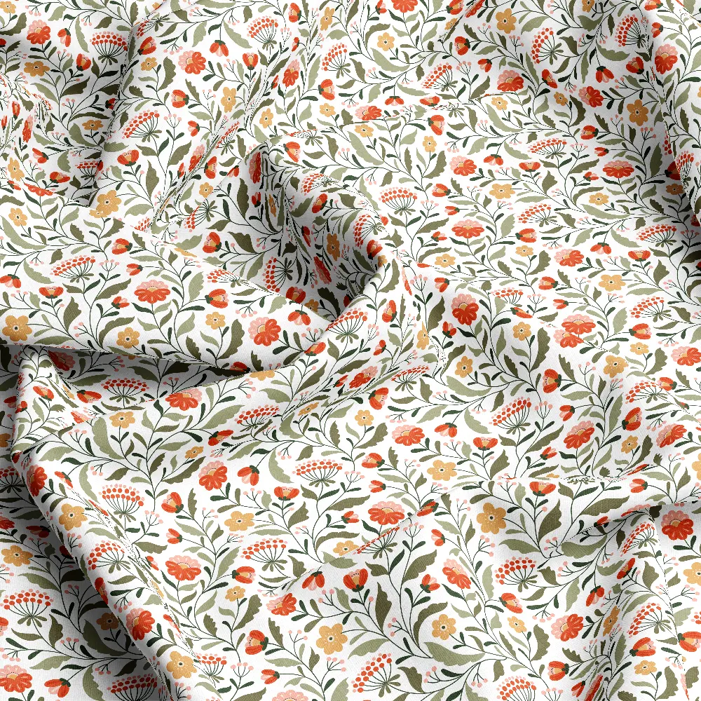 Hand-Drawn Stylized Floral & Berry Pattern – Custom Print Fabrics