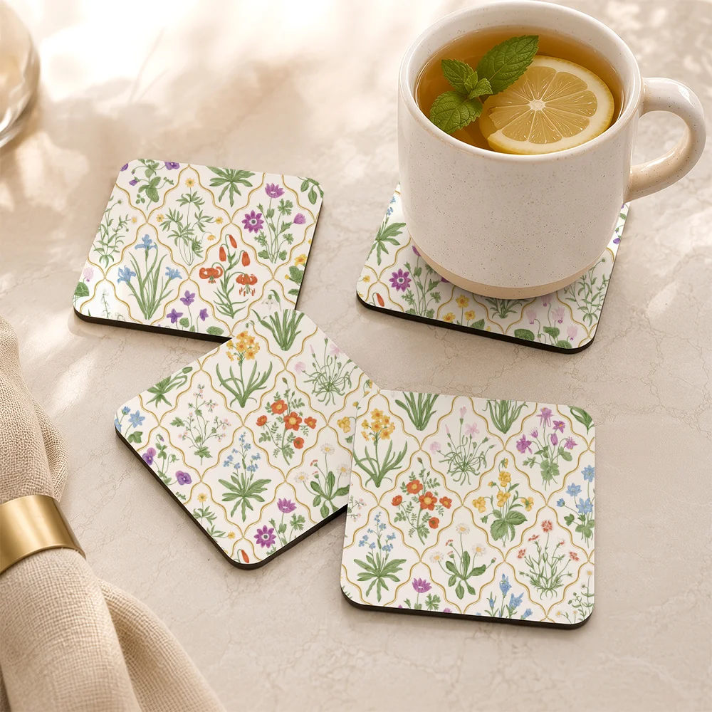 PU Leather Coaster – Millefleurs Colorful Floral Pattern