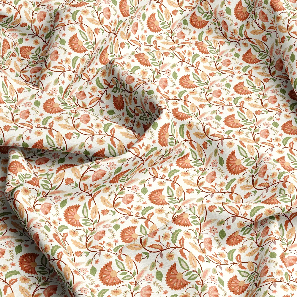 Hand-Drawn Boho Floral Damask Pattern – Custom Print Fabrics