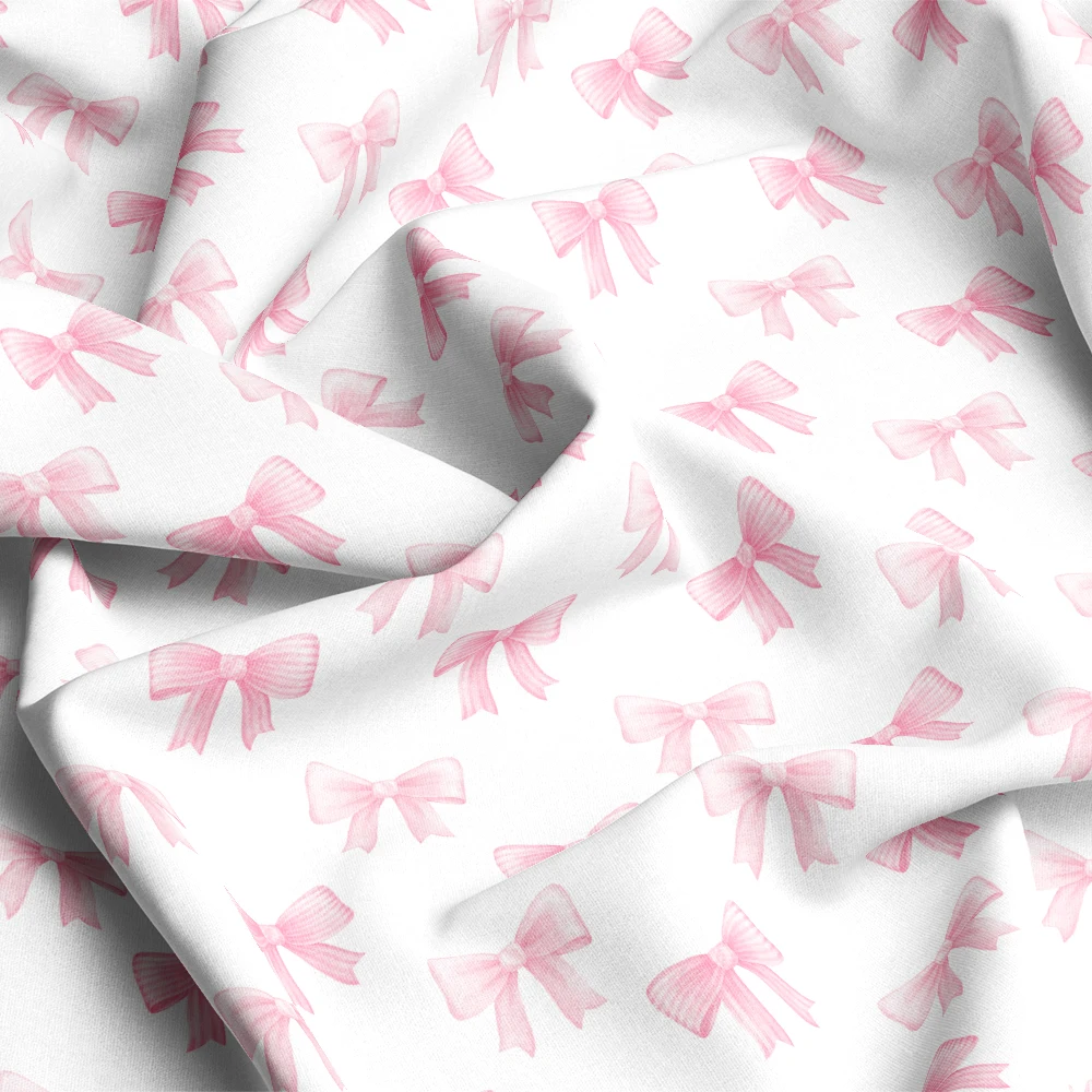 Cute Light Red Watercolor Bow & Heart Pattern – Custom Print Fabrics