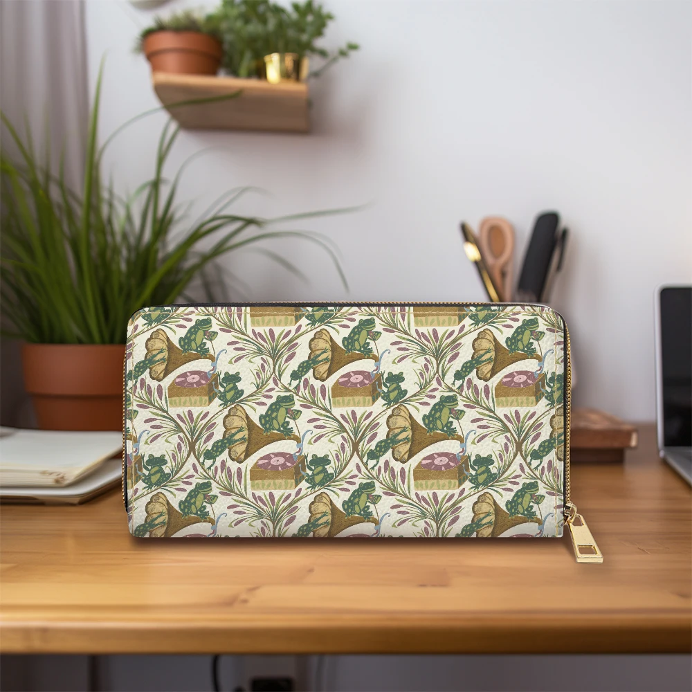 Zipper Long Clutch Wallet – Whimsical Frog Band Cattail Meadow