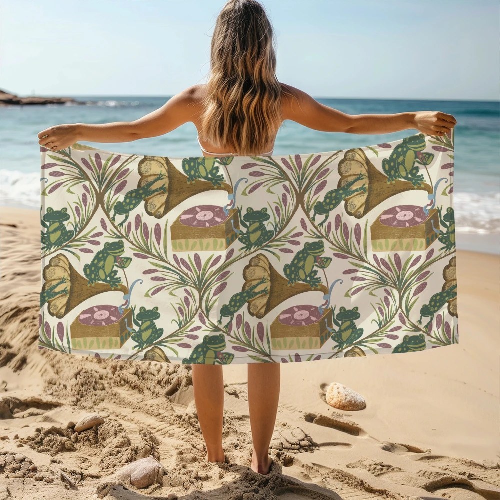 Beach Towel – Whimsical Frog Band Cattail Meadow