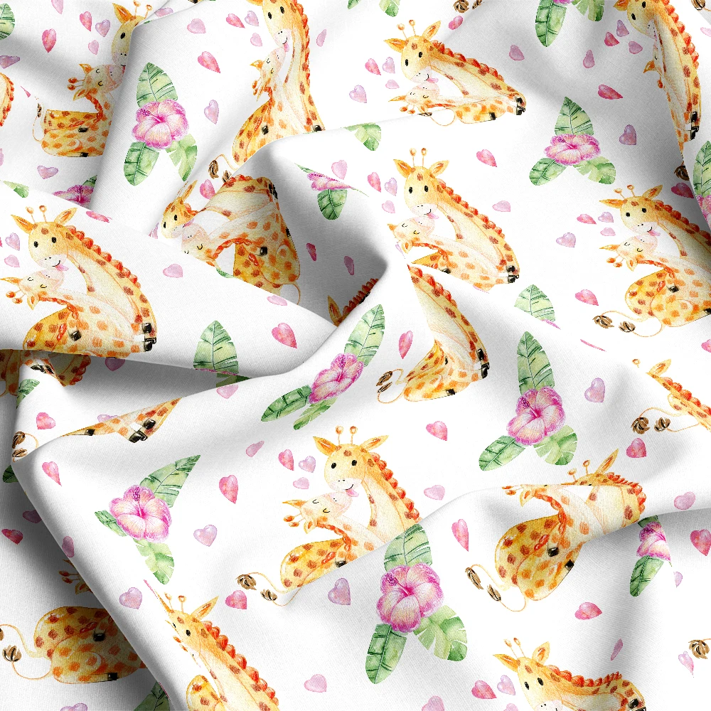 Watercolor Giraffe Mother & Baby Pattern – Custom Print Fabrics