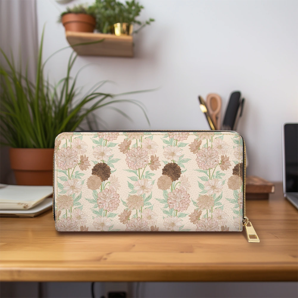 Zipper Long Clutch Wallet – Elegant Abstract Floral Botanical