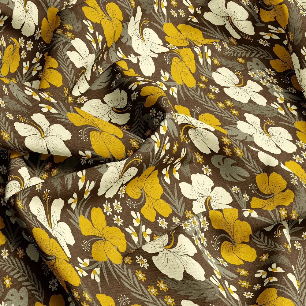 Earth Tone Hibiscus Floral Pattern – Custom Print Fabrics
