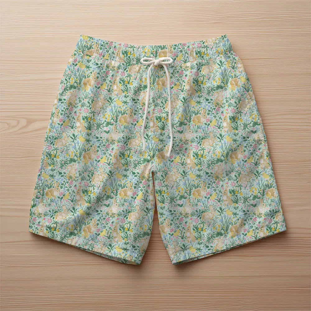 Beach Shorts – Vintage Bunny Chicken Pattern