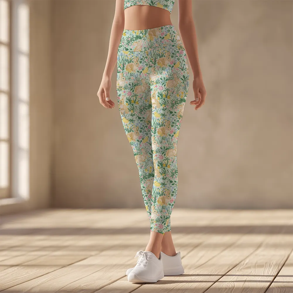 Women's Yoga Leggings – Vintage Bunny Chicken Pattern