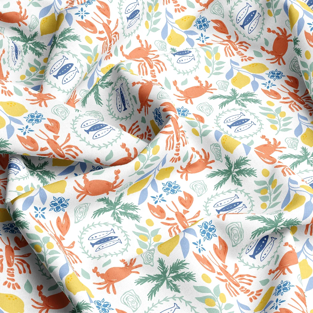 Colorful Mediterranean Lobster Lemon Summer Pattern – Custom Print Fabrics