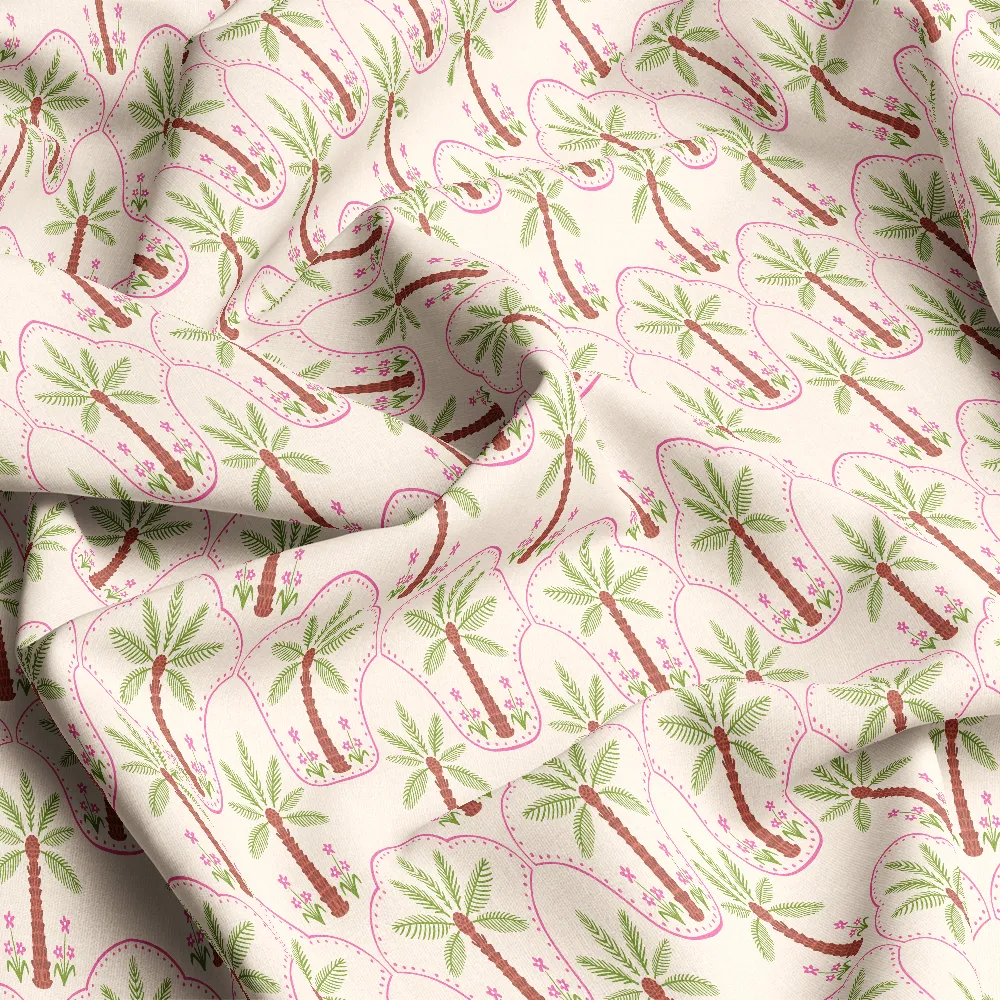 Beige Coconut Palm Ogee Pattern – Custom Print Fabrics