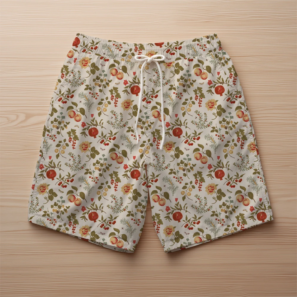 Beach Shorts – Autumn Fruit, Berry, and Floral Pattern