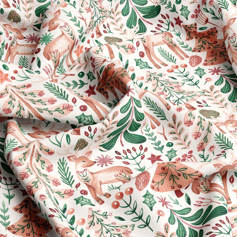 Folk Christmas Forest Animals Pattern – Custom Print Fabrics