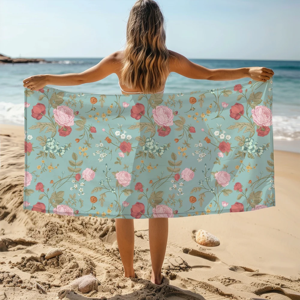 Beach Towel – Vintage Rose Tulip Garden Flowers